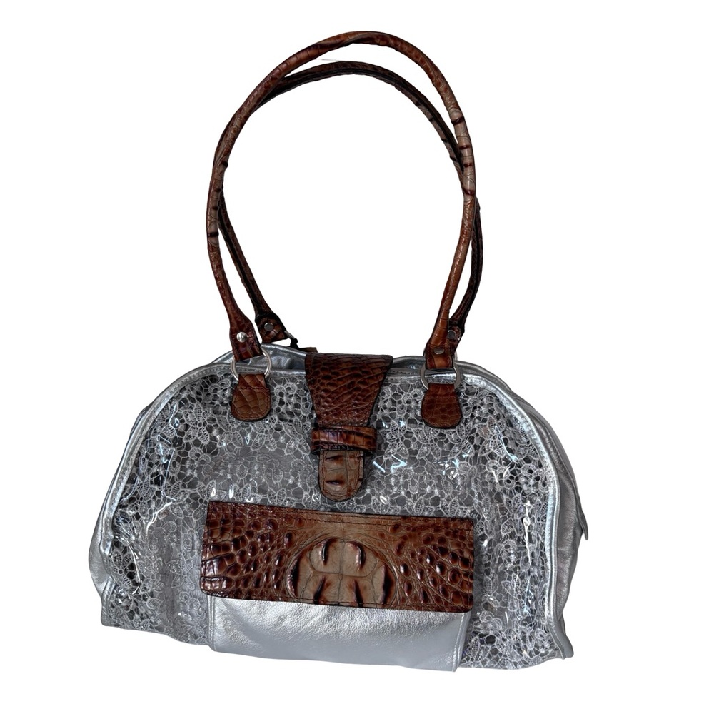 Clever Carriage Company Silver Leather Lace Bag